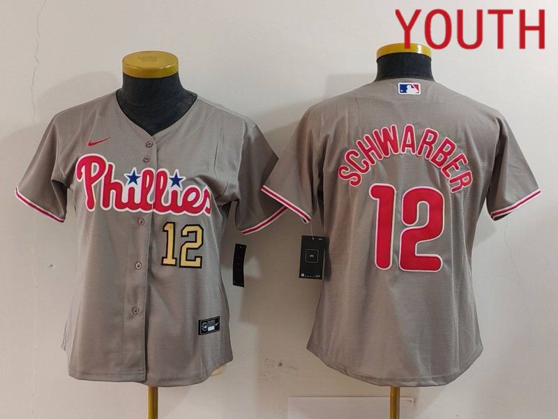 Youth Philadelphia Phillies #12 Schwarber Grey Game 2024 Nike MLB Jersey style 1->women mlb jersey->Women Jersey